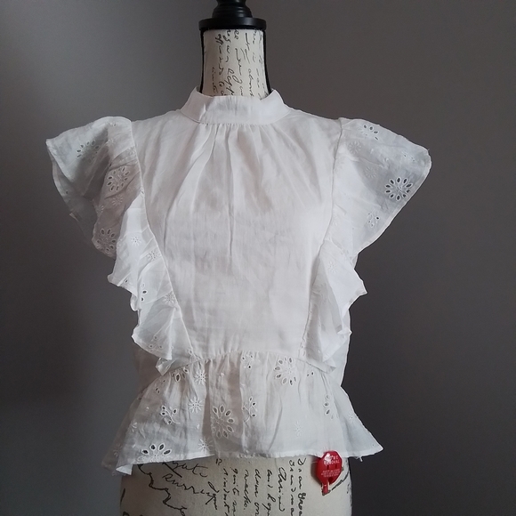 NWT FRAME White Eyelet Peplum Top - S - Picture 4 of 12